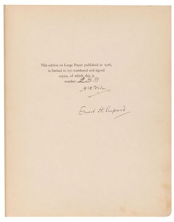 Lot #693 A. A. Milne and Ernest Shepard: Author Milne and illustrator Shepard sign a limited edition printing of The House at Pooh Corner - Image 1