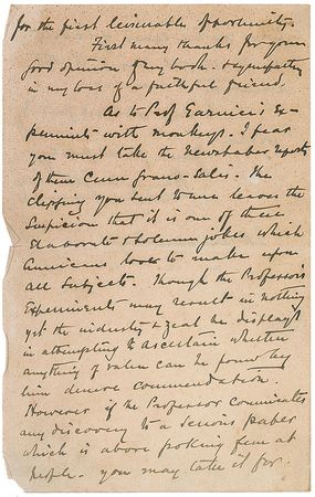 Lot #314 Henry M. Stanley: Stanley recommends taking newspaper report on a study on talking animals with a grain of salt - Image 2