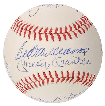 Lot #1429 Baseball: 500 Home Run Club: Choice example with Mantle and Williams sharing the sweet spot - Image 1