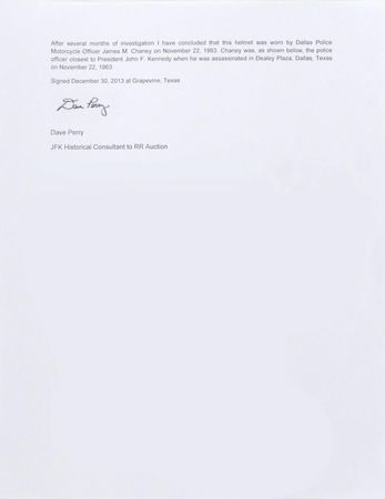 Lot #111 John F. Kennedy: Motorcade: Officer James M. Chaney?s Dallas Police helmet, worn as he rode beside Kennedy?s car on November 22, 1963 - Image 4