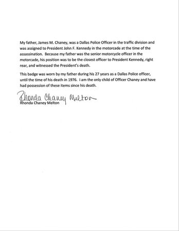 Lot #111 John F. Kennedy: Motorcade: Officer James M. Chaney?s Dallas Police helmet, worn as he rode beside Kennedy?s car on November 22, 1963 - Image 5