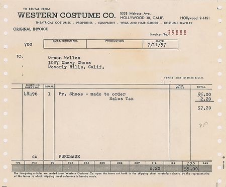 Lot #1233 Orson Welles: Boldly signed check to the Western Costume Company - Image 2