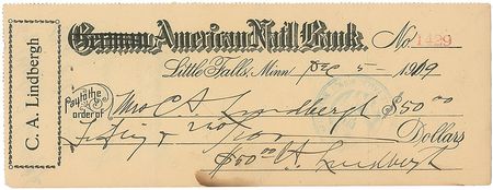 Lot #559 Charles Lindbergh: Rare check signed by Mr. and Mrs. Lindbergh - Image 2