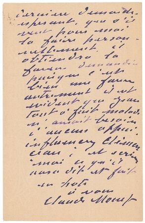 Lot #698 Claude Monet: Monet hopes for a favor from friend Georges Clemenceau on behalf of his son, just as the artist’s career begins to pay off - Image 2