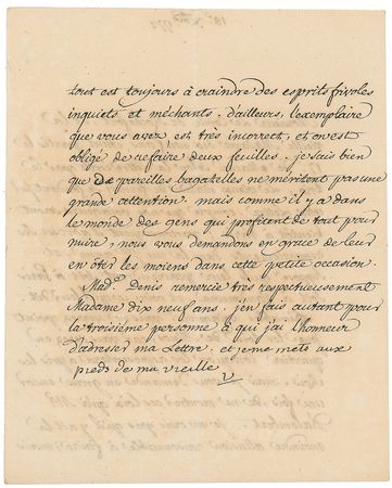 Lot #747 Voltaire: “The old sick man of Ferney” implores two friends to keep their unedited copy of ‘The Laws of Minos’ private, as it “is very incorrect and it will be necessary to redo two pages” - Image 2