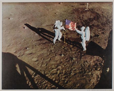 Lot #552 Neil Armstrong: Oversized NASA litho of Armstrong and Aldrin planting the flag - Image 1
