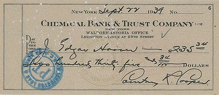 Lot #391 J. Edgar Hoover Check - Image 2