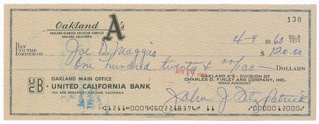 Lot #1499 Joe DiMaggio: A paycheck for the A’s first hitting instructor - Image 2