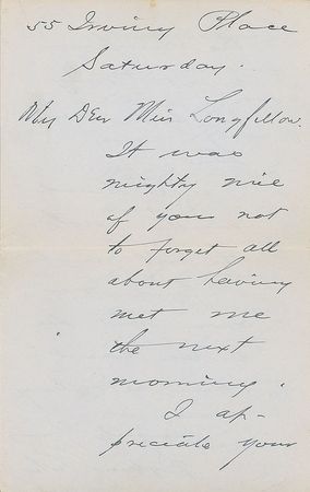 Lot #684 O. Henry: O. Henry tries to arrange another date with Longfellow’s niece, hoping that “the curfew won’t ring so soon next time” - Image 1