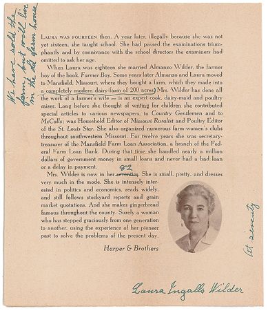 Lot #754 Laura Ingalls Wilder: Notated Little House publisher’s circular - Image 2