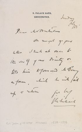 Lot #691 John Everett Millais, Lawrence Alma-Tadema, and Frederick Leighton Handwritten Letters Signed - Image 1