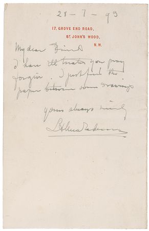 Lot #691 John Everett Millais, Lawrence Alma-Tadema, and Frederick Leighton Handwritten Letters Signed - Image 2