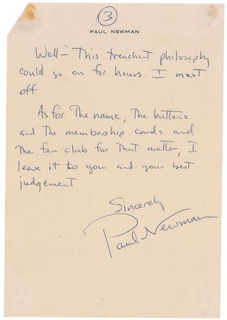 Lot #1059 Paul Newman: ?I have one basic obligation and that is to myself?to be recognized and possibly applauded only upon the merits of my performances and what I am able to create? - Image 5