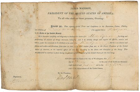 Lot #10 James Madison Signed Document