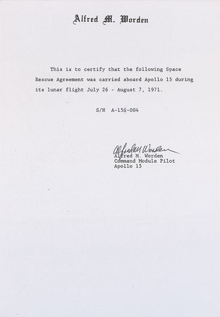 Lot #483 Apollo 15: Flown international “Space Rescue Agreement” - Image 3