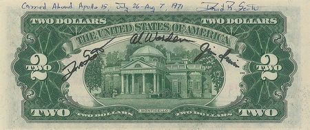 Lot #484 Apollo 15: Lunar orbit $2 bill from Scott’s personal collection - Image 2