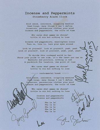 Lot #971 Strawberry Alarm Clock Signed Photograph and Souvenir Printed Lyrics - Image 2