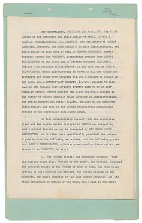 Lot #1070 Strike Up the Band: Selling the rights to Strike Up the Band for adaptation to the silver screen - Image 1