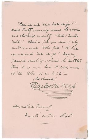 Lot #591. Charles Dickens: "Dickens pens a quote from The Chimes, his highly successful follow-up to A Christmas Carol"