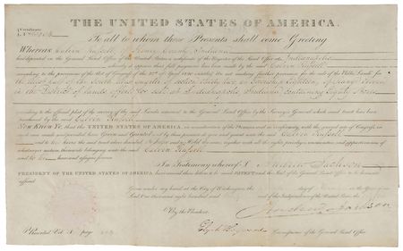 Lot #21 Andrew Jackson: 1830 Indiana land grant