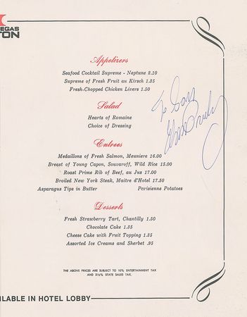 Lot #837 Elvis Presley: Menu from the King’s lengthy Hilton engagement - Image 1