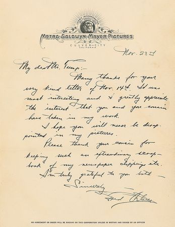 Lot #999 Fred Astaire: “I hope you will never be disappointed in my pictures” - Image 1
