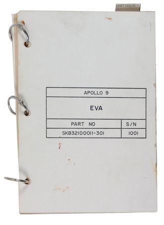 Lot #477 Apollo 09: Unique and heavily-notated EVA checklist from the critical spacewalk used to test the new Apollo spacesuit - Image 1