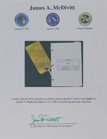 Lot #477 Apollo 09: Unique and heavily-notated EVA checklist from the critical spacewalk used to test the new Apollo spacesuit - Image 3