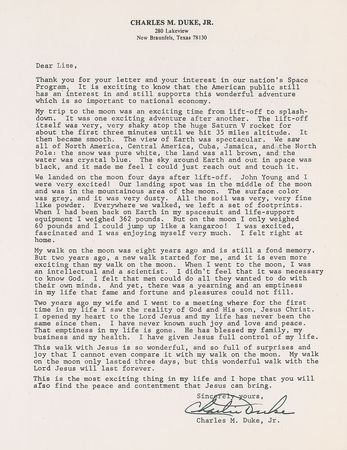 Lot #520 Charlie Duke: ?On the moon I only weighed 60 pounds and I could jump like a kangaroo!? - Image 1