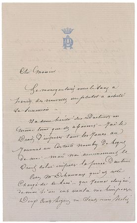 Lot #595 Alexandre Dumas, pere: The founder of The Musketeer laments the daily grind: ?Two-hundred lines aren?t a great deal but when you have to write them every day it?s like having to roll the Boulder of Sisyphus? - Image 1