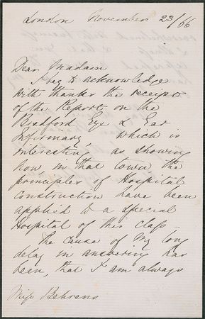 Lot #275 Florence Nightingale: Expressing her satisfaction on the construction of a special hospital in England - Image 1