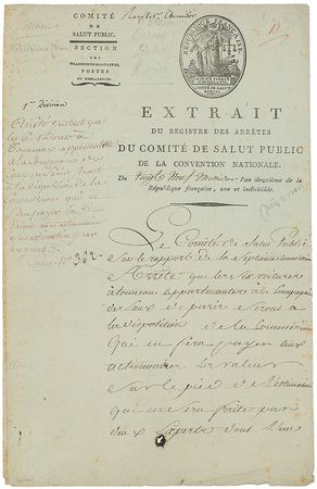 Lot #298 Maximilien Robespierre: Robespierre commandeers wagons 11 days before meeting his fate - Image 1