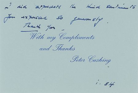 Lot #1138 Peter Cushing Signed Photograph and Signed Note - Image 2