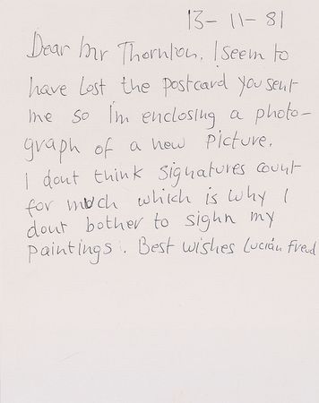 Lot #682 Lucien Freud Signed Photograph and Handwritten Letter Signed - Image 1