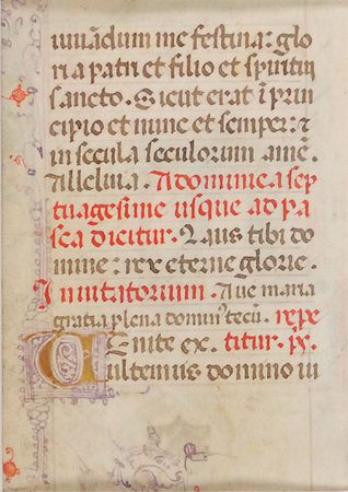 Lot #616 Medieval Book of Hours: Beautifully illuminated 15th century Book of Hours leaf featuring the Madonna and child - Image 2