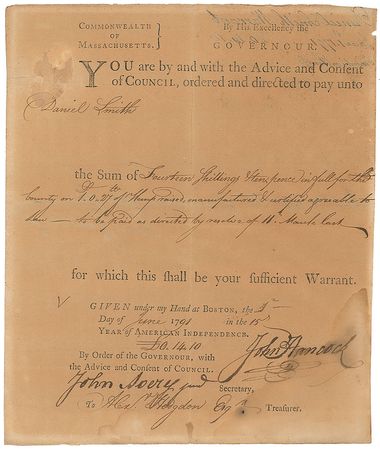 Lot #231 John Hancock: A modest payment to a Massachusetts farmer for President Washington?s new wonder crop?hemp - Image 1