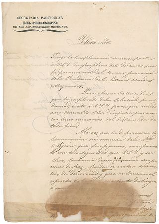 Lot #280 Antonio Lopez de Santa Anna: Two days into his presidency, Santa Anna addresses the powerful Catholic Church: ?I must seek to conserve without stain the holy religion that we profess? - Image 1