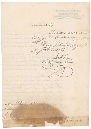 Lot #280 Antonio Lopez de Santa Anna: Two days into his presidency, Santa Anna addresses the powerful Catholic Church: ?I must seek to conserve without stain the holy religion that we profess? - Image 2