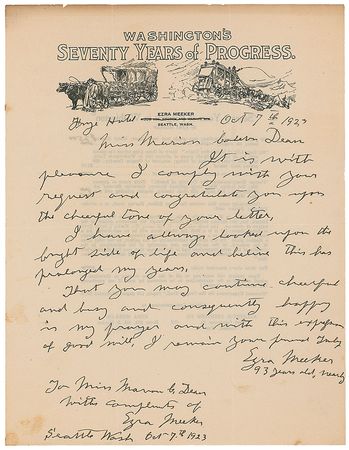 Lot #237 Ezra Meeker Handwritten Letter Signed and Signed Photograph - Image 1