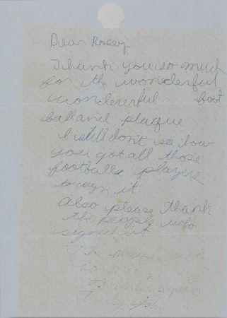 Lot #211 John F. Kennedy, Jr: A very early thank-you letter to a member of the ‘Fearsome Foursome’ - Image 1