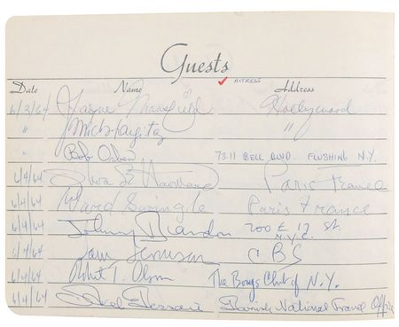 Lot #792 Celebrities: Impressive guest book signed by well over 100 celebrities, including rarities such as Jayne Mansfield and Sam Cooke - Image 1