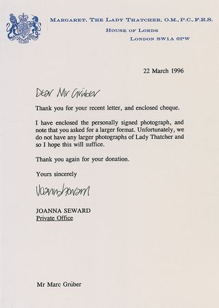 Lot #328 Margaret Thatcher Signed Photograph - Image 2