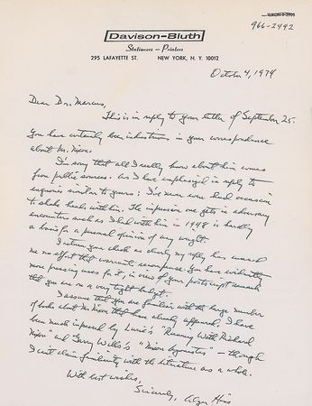 Lot #205 Alger Hiss: The persecuted ‘spy’ weighs in on Nixon, mentioning the “adversary encounters such as I had with him in 1948” - Image 2