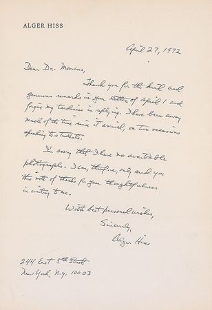 Lot #205 Alger Hiss: The persecuted ‘spy’ weighs in on Nixon, mentioning the “adversary encounters such as I had with him in 1948” - Image 4