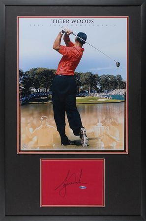 Lot #1031 Tiger Woods Fabric and Signed Photograph - Image 1