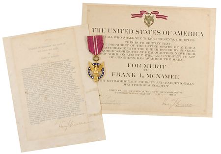 Lot #79 Harry S. Truman: Medal for Merit and citation presented to a vital member of the president’s War Manpower Commission - Image 1