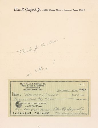 Lot #435 Alan Shepard: Shortly before lift off, the Apollo 14 commander and ?friendly golfing mullet? pays a bet to Robert Goulet - Image 2