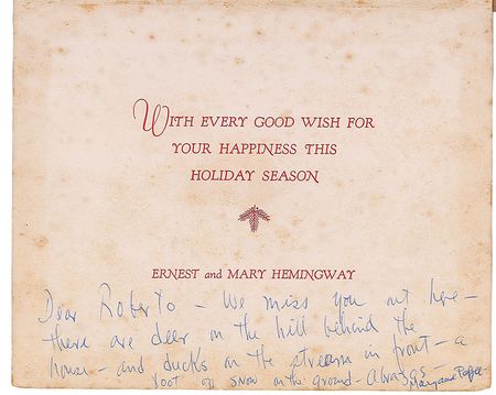 Lot #523 Ernest Hemingway: Rare Christmas card describing an idyllic scene far from Cuba - Image 1