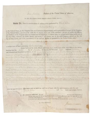 Lot #8 James Madison Signed Document