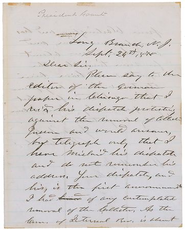 Lot #36 U. S. Grant: Grant is alerted to the possible removal of an Illinois revenue collector - Image 1